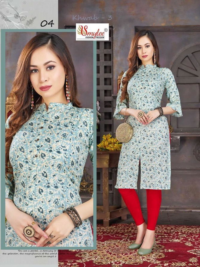 Smylee Khwab 3 Rayon Printed Regular Wear Designer Kurti Collection